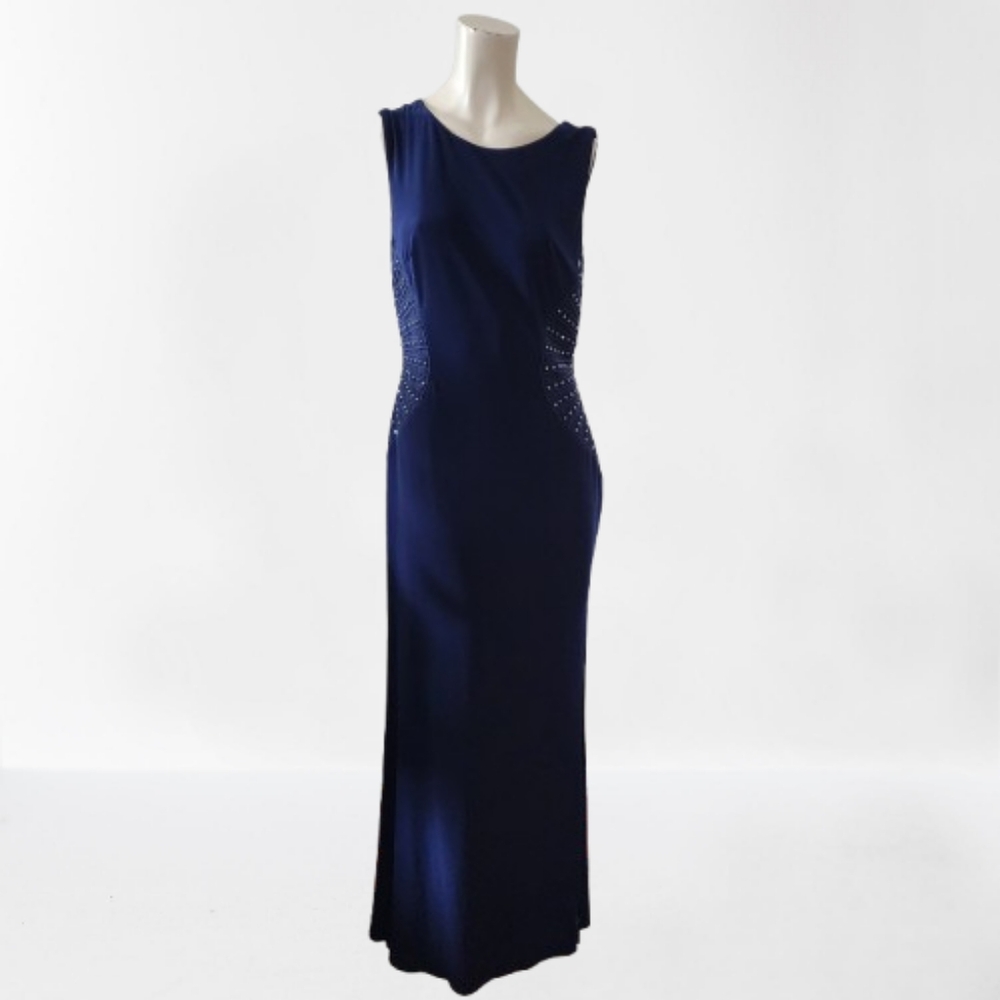 Laundry By Shelli Segal Sleeveless Gown Women's 8 Navy Blue Full Length Dress - Picture 2 of 10